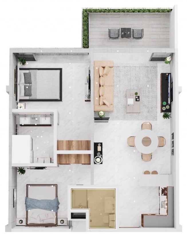2-bedroom floor plan at Casa Adobe