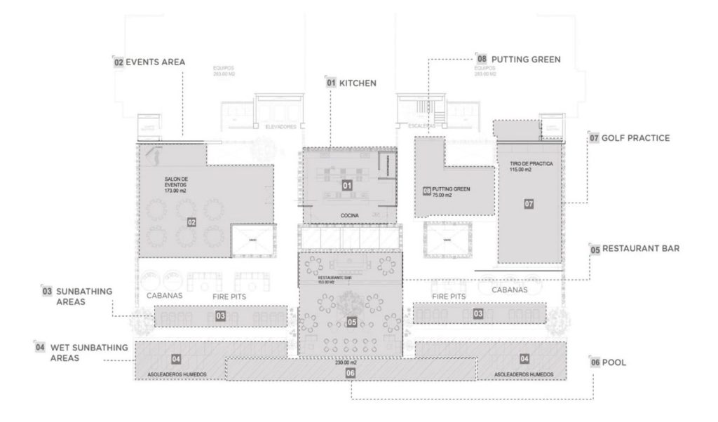 A rendering of the Social Roof and its amenities at Casa Adobe