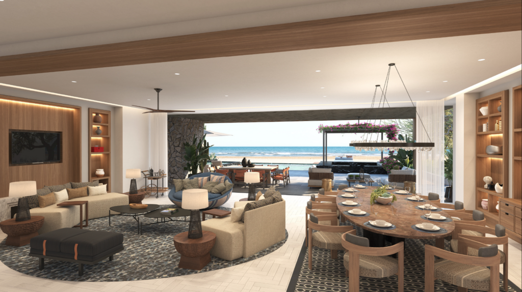 The villa living room and terrace at the St. Regis Los Cabos