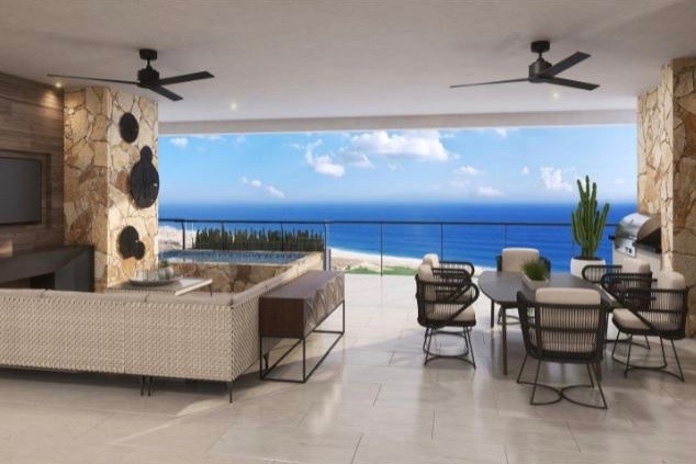 The living room and balcony view at Alvar