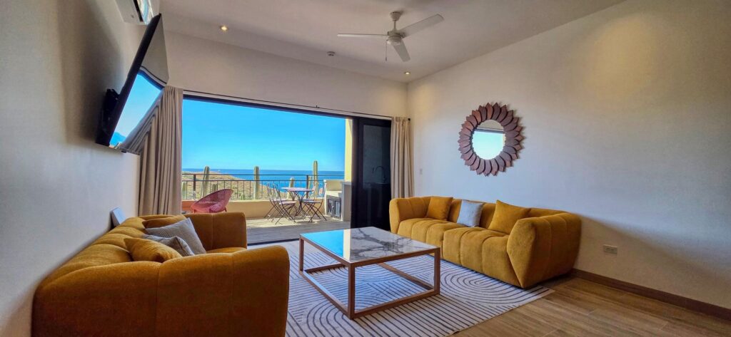 The living room view from a condo at Cerritos Beach